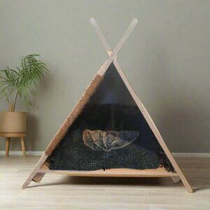 Custom Birch Wood Pet Teepee – Cat or Small Dog Bed Tent | Indoor Pet House |